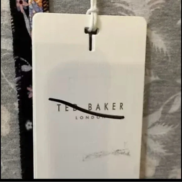 NWT Ted Baker Dracena Black Square Neck Puff Shoulder Printed  Dress Size 12 - Picture 7 of 8